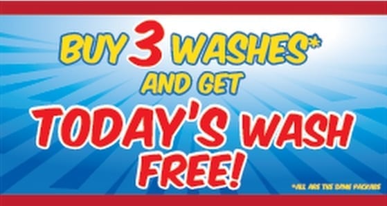 Graphic with text saying Buy 3 washes and get today's wash free
