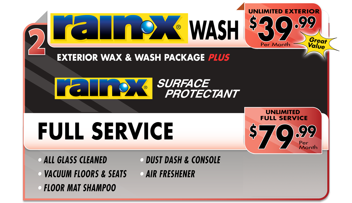 rain-x unlimited exterior and full service car wash menu